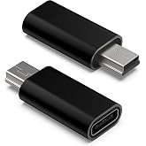 USB C to Mini USB Adapter, Type C Female to Mini USB 2.0 Male Convert Connector Support Charge &amp; Data Sync Compatible GoPro Hero 3+, MP3 Players, Dash Cam, Digital Camera, Receiver etc(2-Pack)black