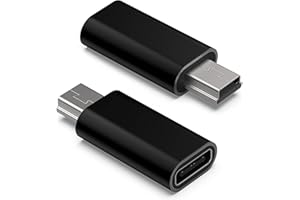 HIEBEE USB C to Mini USB Adapter, Type C Female to Mini USB 2.0 Male Convert Connector Support Charge & Data Sync Compatible GoPro Hero 3+, MP3 Players, Dash Cam, Digital Camera, Receiver etc(2-Pack) Black