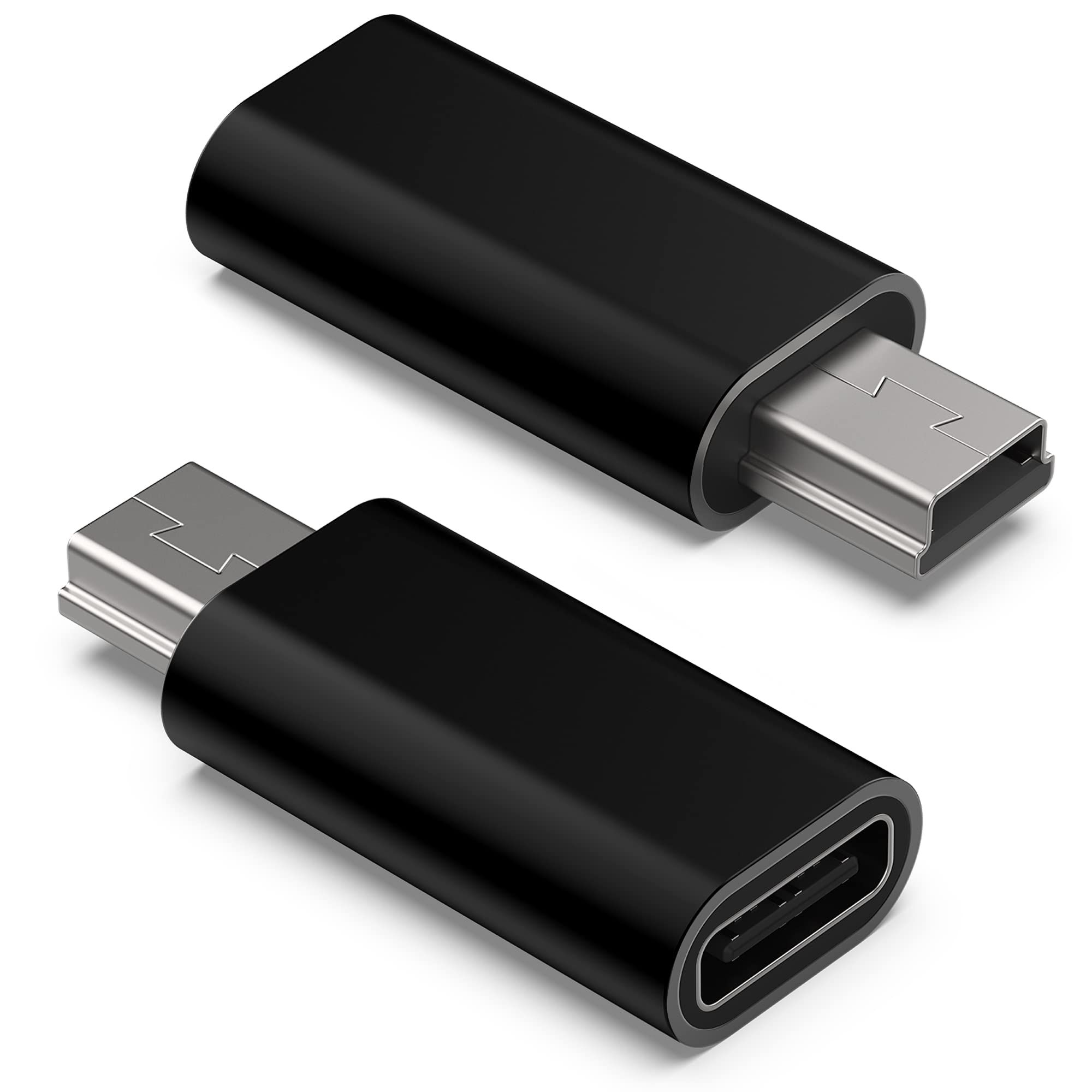 Photo 1 of USB C to Mini USB Adapter, Type C Female to Mini USB 2.0 Male Convert Connector Support Charge & Data Sync Compatible GoPro Hero 3+, MP3 Players, Dash Cam, Digital Camera, Receiver etc(2-Pack) Black