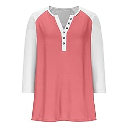 3/4 Length Sleeve Womens Tops Cotton Dressy V Neck