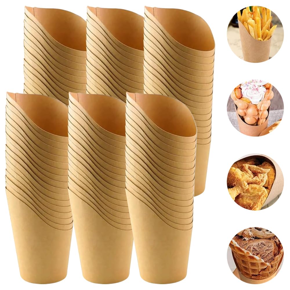 WZHHDM Disposable French Fries Holder, 50 Pcs Cup French Fry Holder, Kraft Paper Charcuterie Cups 12 oz Disposable Take-Out Party Cups for Ice Cream Charcuterie Chips Snack Waffle Popcorn Sandwich