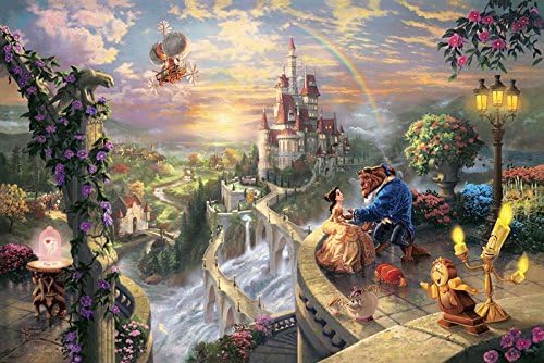 SomoArt-Printed Poster Wall Art Home Decor HD Prints Oil Paintings on Canvas Beauty and the Beast Falling in Love Thomas Kinkade Landscape Beautiful Art