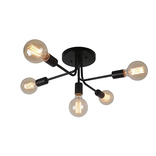 Unitary Brand Black Metal Art Deco Line Design Kitchen Semi Flush