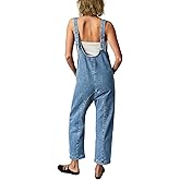 MAOECO High Roller Denim Overalls for Women Casual Sleeveless Loose Baggy Jumpsuits Jeans Pants Onesie with Pockets