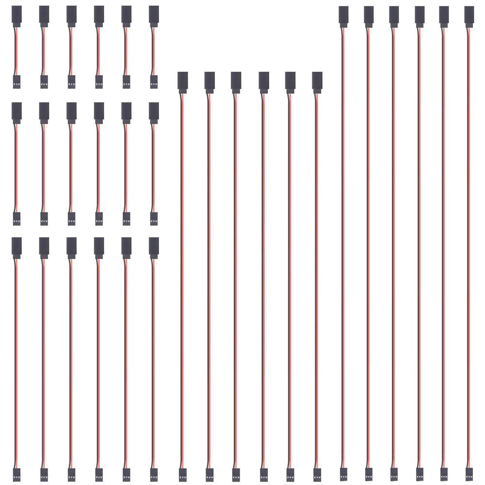 GTIWUNG 30PCS 4" 6" 12" 20" 24" JR Style Servo Extension Cable, Servo Cables, 3Pin Extension Cable 22AWG 60 Cores Wire Male to Female Futaba JR for Remote Control Aircraft, 5 Sizes, 6 Each