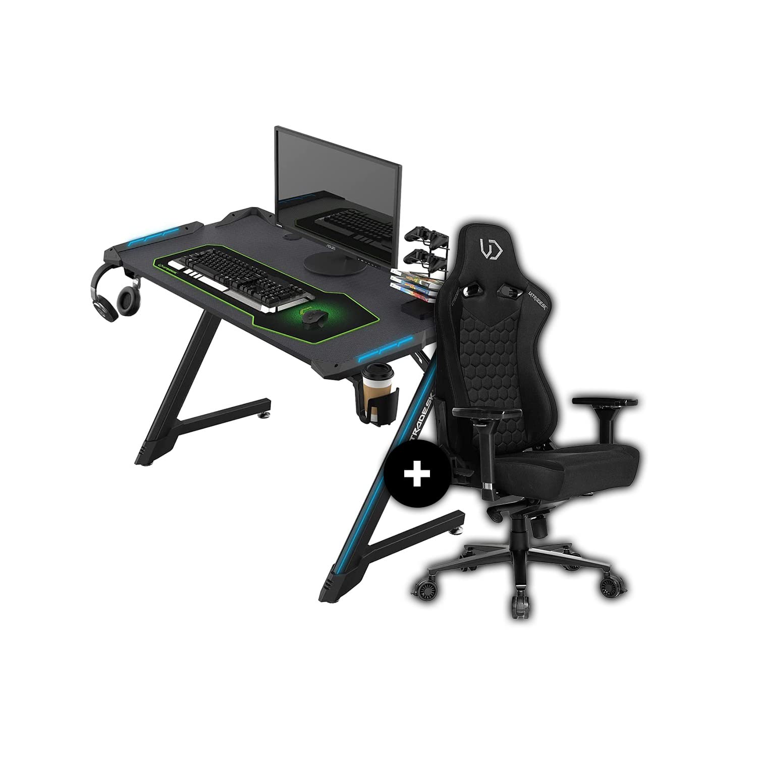 ULTRADESK-Space-V2-113×61-cm-Throne-Silla-Gamer-Mesa-Gaming-con-Alfombrilla-De-Raton-XL-Iluminacion-LED-RGB-Repisa
