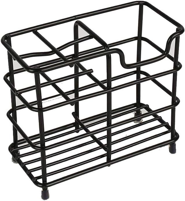 Stainless Steel Bathroom Stand Toothbrush Toothpaste Holder (Black): Kitchen & Dining