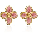 HANRESHE Pink Gold Flower Earrings For Women Cute Black Flower Stud Earrings Trendy White Floral Statement Earring Jewelry Gift