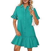 MEROKEETY Women's 2026 Summer Casual Shirt Dress Button Down Ruffle Sleeve Shift Mini Dresses with Pockets