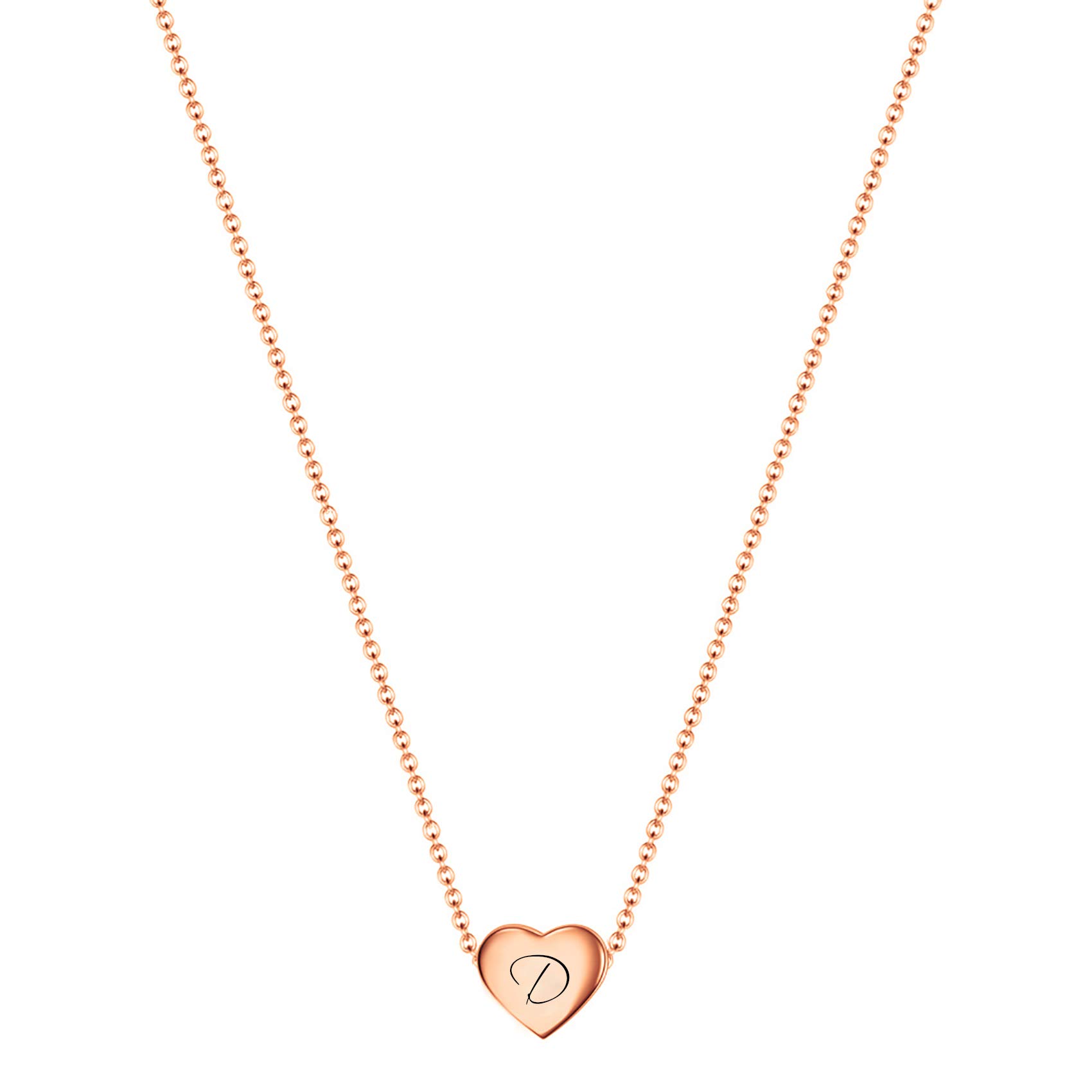 VQYSKO Necklace Ladies Heart Letter Chain-Stainless Steel Name Chains, Exquisitely Small(For Women/Girls/Mom) Birthday Gift, Valentine's Day present (Rose gold-D)