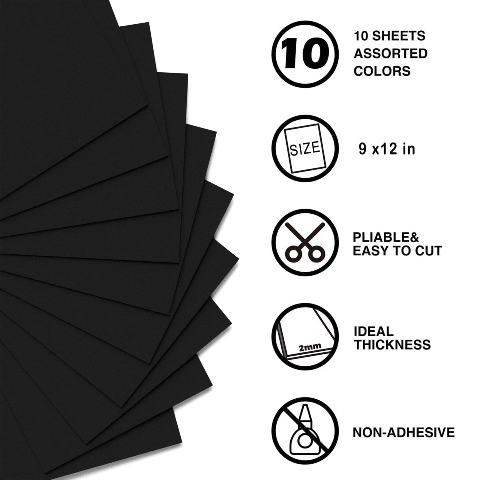 MEARCOOH Black Foam Sheets Crafts 9x12 Inch 2mm Eva Craft Foam Paper for Crafts Project Preschoolers Classroom Scrapbooking DIY Cosplay(10 Sheets)