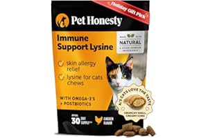PET HONESTY Cat Immune Support Lysine – Allergy Relief & Immune Health Supplement for Cats with L-Lysine, Colostrum, Quercetin & Omega-3 – Soothes Sneezing, Runny Nose & Itchy Skin Chicken, (30-Day Supply)