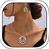 3 Circles Silver Hoop Earrings and Necklace Set for Women - 925 Plated Hypoallergenic Small Hoops