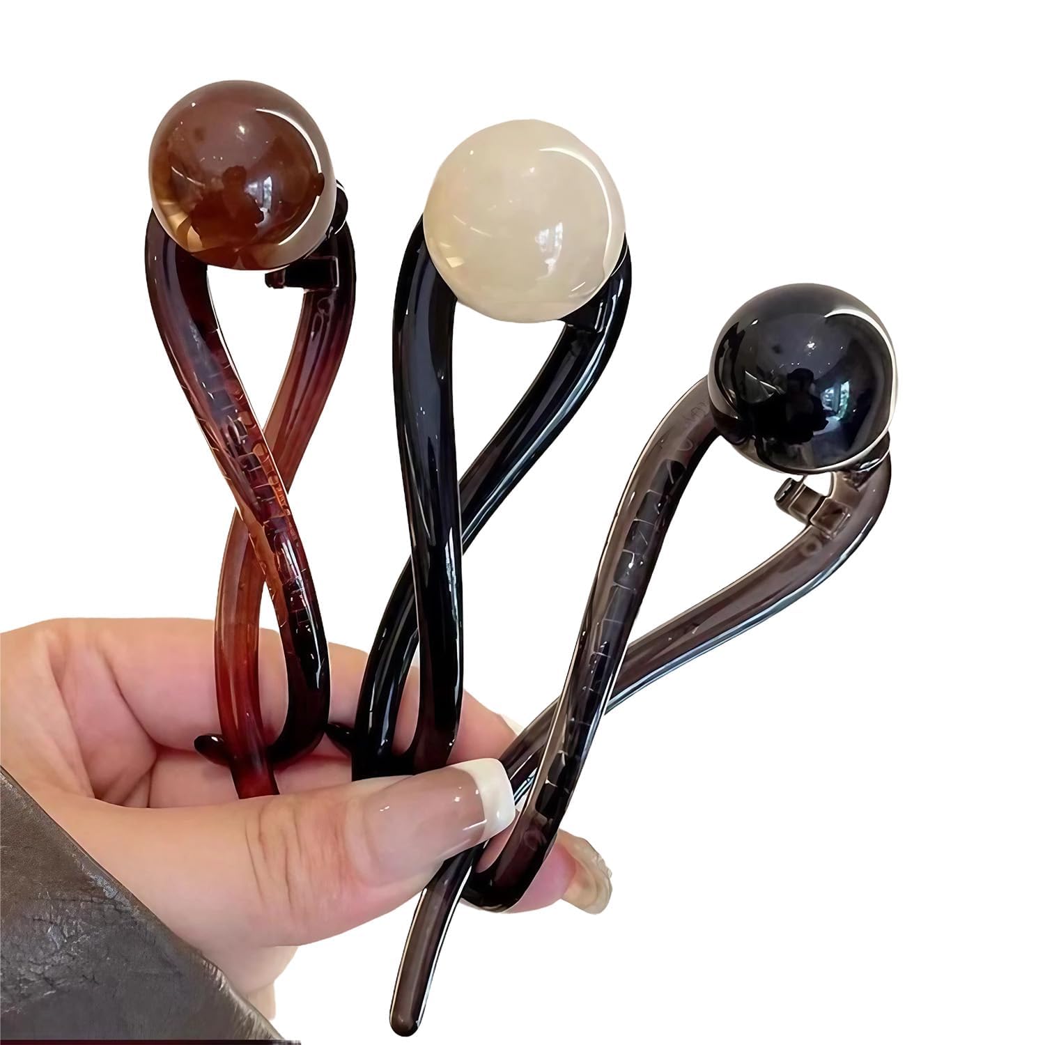 3 Pieces Pearl Banana Clip, Pearl Banana Claw Clip, Elegant French Hair Clips for Women, Vintage Twist Non-Slip Ponytail Buckle Clip, Fashion Hair Accessories for Women And Girls