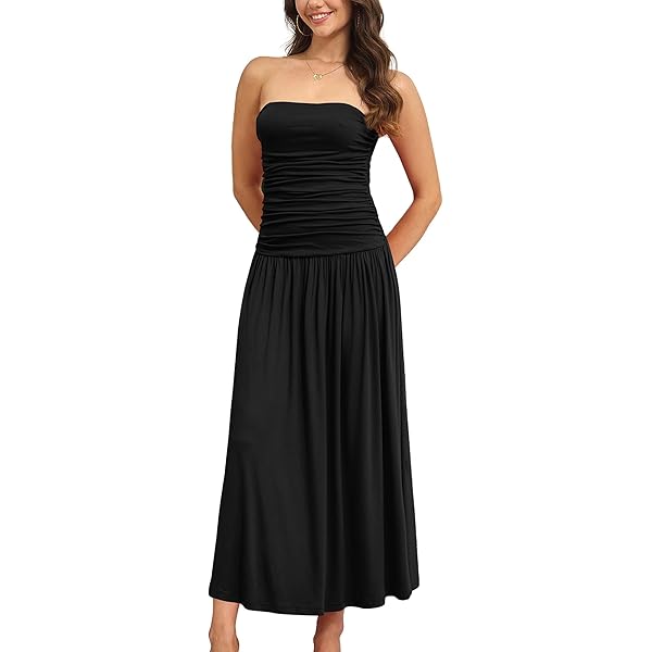 Amazon.com: NUFIWI Women Drop Waist Strapless Maxi Dress Off Shoulder  Gingham Tube Dress Bodycon Party Cocktail Long Dresses(Dropped Black,S) :  Clothing, Shoes & Jewelry