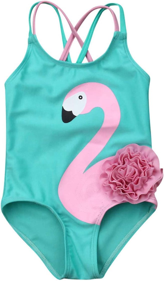 Kids Baby Girls Flamingo One Piece Swimsuits Sleeveless Strappy Bathing Suit Girls Swimwear
