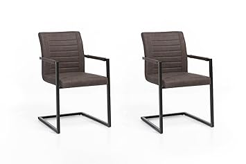 Woodkings 2 x Schwingstuhl Picton Freischwinger mit Armlehne schwarz Metall und Kunstleder marmoriert braun, Esszimmerstuhl m