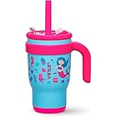 VINUR Kids Tumbler with Handle 14 oz Stainless Steel Double Wall Vacuum Insulated Tumbler with Lid and Straw, Leak Proof Water Cup for Travel(Mermaid)