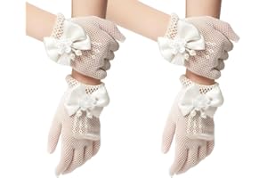 Asaisimg 2 Pairs Girls White Gloves for First Communion, Princess, Tea Party, Wedding Party, Short Small Size Flower Girls Pa