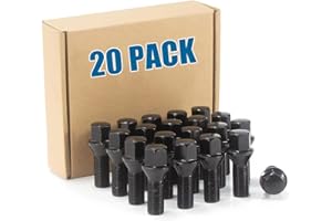 JiiinMiiin 14x1.5 Lug Bolts Conical Seat with 17mm Hex, 28mm Shank Length, M14x1.5 Thread, Black 20 Pack