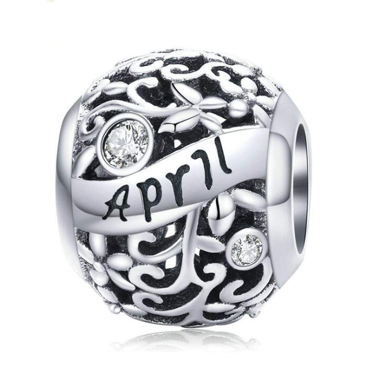Women September October Birthstone Charm Beads 925 Sterling Silver Charms Happy Birthday 12 Birthstone Charms fit for Pandora Bracelets (April Birthstone Charm)