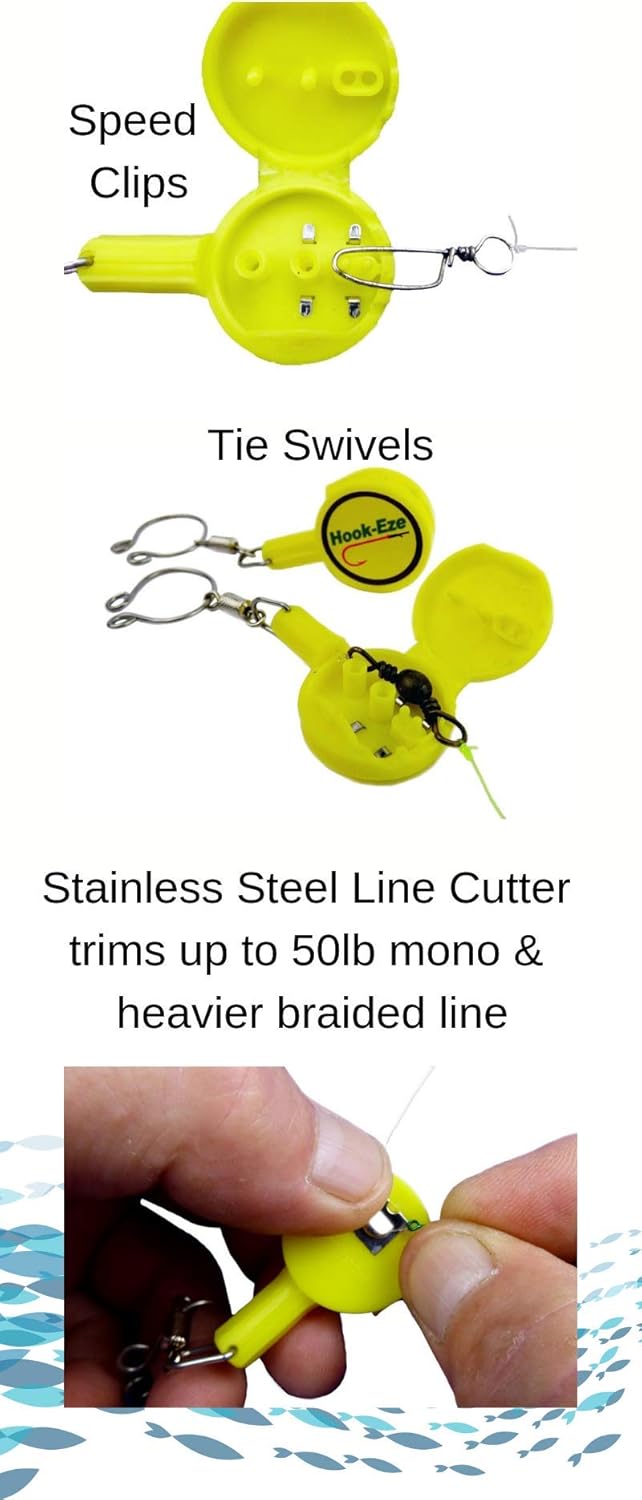 HOOK-EZE Fishing Gear Knot Tying Tool for Fishing Hooks – Cover Hooks on Fishing Rods | Line Cutter | for Saltwater Freshwater Bass Kayak Ice Fishing (Yellow) : Sports & Outdoors