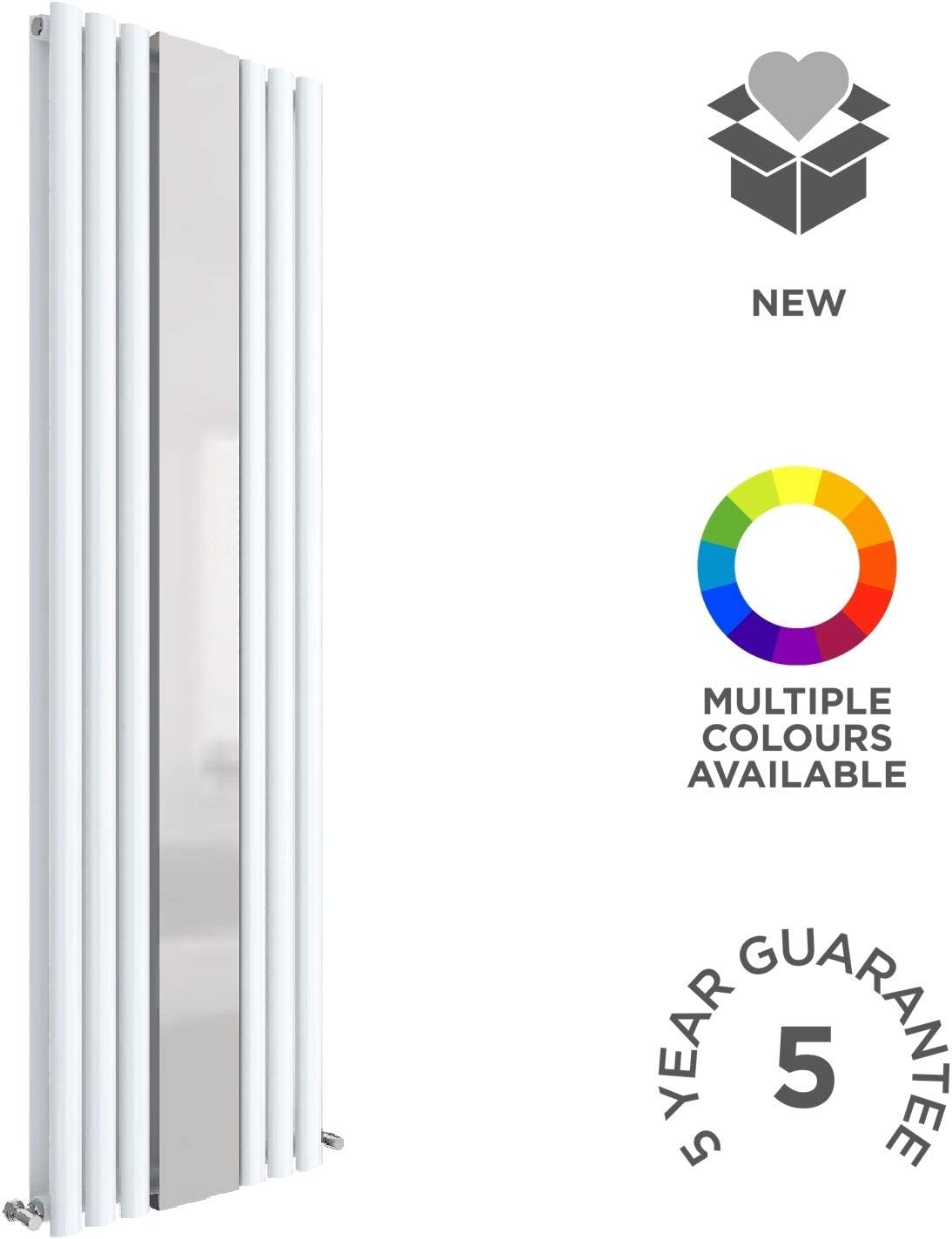 nuie HL331 Revive ǀ Modern Home Wall Mount Designer Vertical Double Panel Radiator with Mirror, 1800mm x 499mm x 78mm, High Gloss White - Image 5