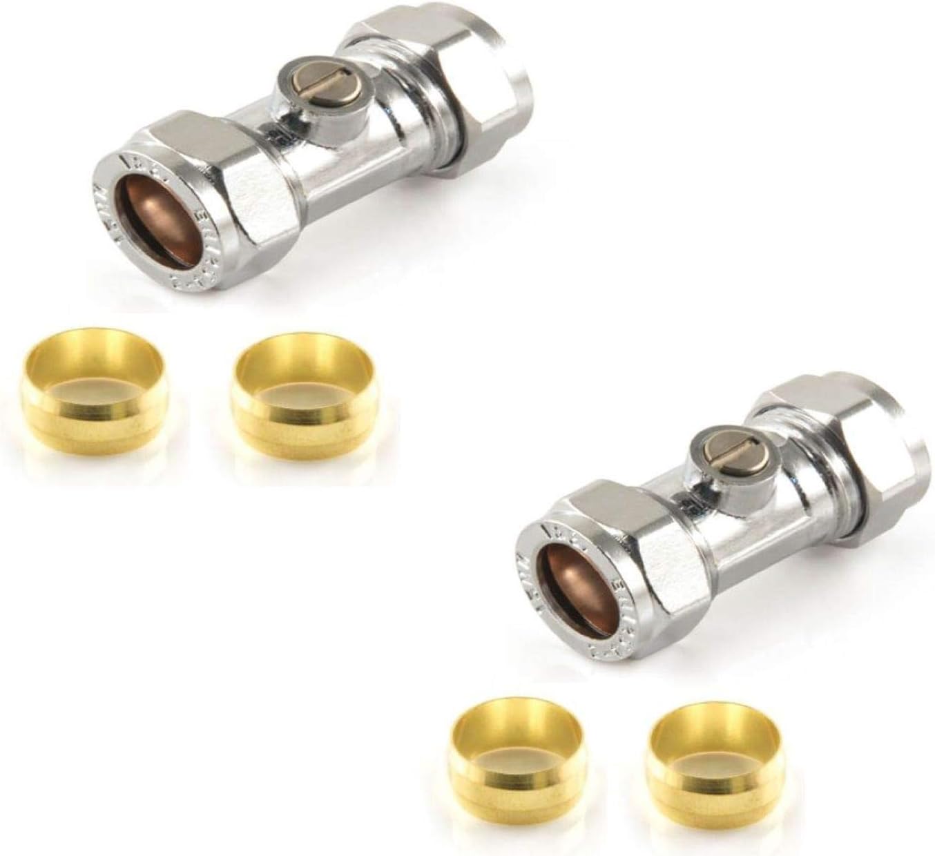 Wärmer System Isolating Valve 15mm Chrome with 4 Brass Olives, Pack of 2