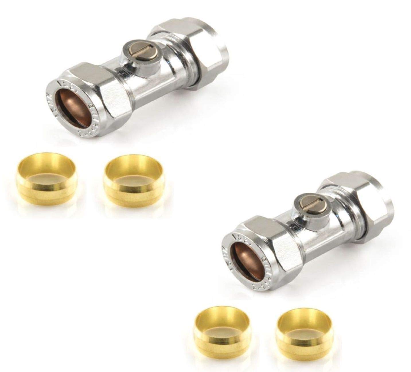 Wärmer System Isolating Valve 15mm Chrome with 4 Brass Olives, Pack of 2