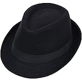 ericotry 1Pcs Wide Brim Fedora Jazz Hat Manhattan Structured Gangster Trilby Felt Cap for Men (L) Black