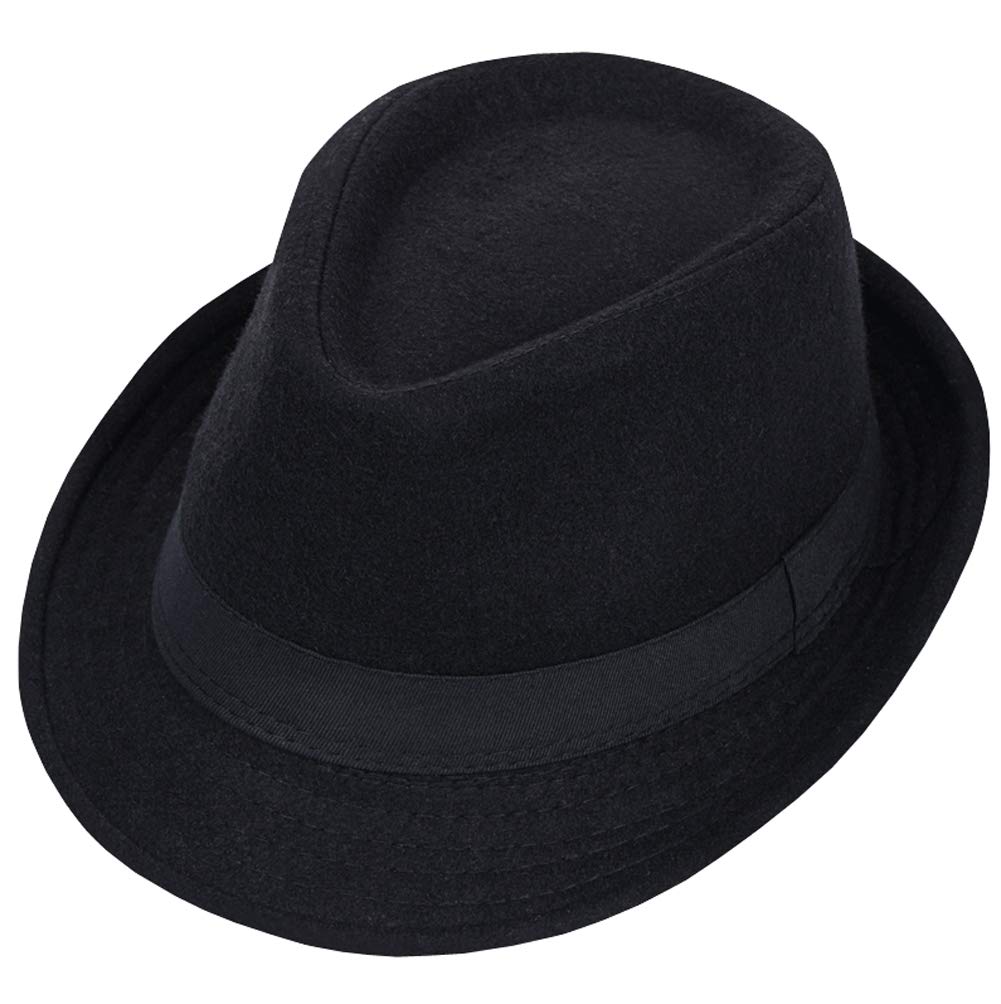 Bamboopack Unisex Classic Manhattan Structured Trilby Fedora Hat Short Brim Jazz Panama Cap Black