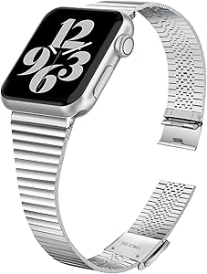 HAYUL Bands Compatible with Apple Watch Band 38mm 40mm 42mm 44mm, Stylish Thin Stainless Steel Metal Slim Bands Replacement for iWatch Series 6/5/4/3/2/1 & iWatch SE Women Men (Silver, 38/40mm)