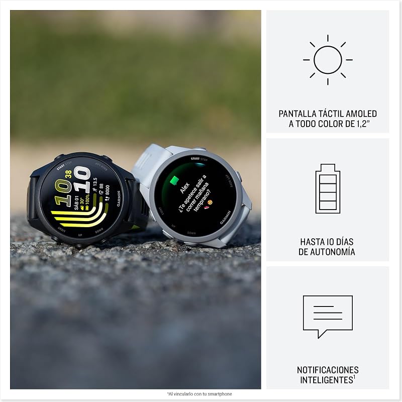 Forerunner 170 Reloj Inteligente para Correr con GPS, Pantalla Táctil AMOLED, Métricas Optimizadas, Planes y Estado del Entrenamiento, Estado de Salud, Pay, Autonomía de 10 Días, Blanco