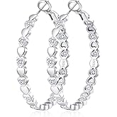 OOOPEL Heart Cubic Zirconia Large Hoop Earrings for Womens 925 Silver 14k Gold Plated Hypoallergenic Rhinestone Hoops Earring Sparkly Jewelry Gift 30/40/50/60mm