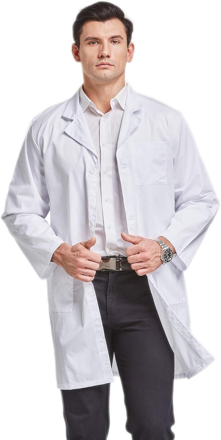 Nipogear Professional Lab Coat Men - Laboratory Coat 40 Inch Uniforms Unisex White: Clothing