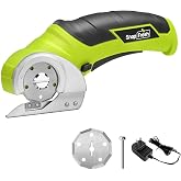 SnapFresh Cordless Electric Scissors, 4V Electric Mini Box Cutter, Carpet &amp; Cardboard Cutter Tool with a Replacement Blade/Charger, Rotary Cutter for Cardboard Packages Leather Plastic （Green）