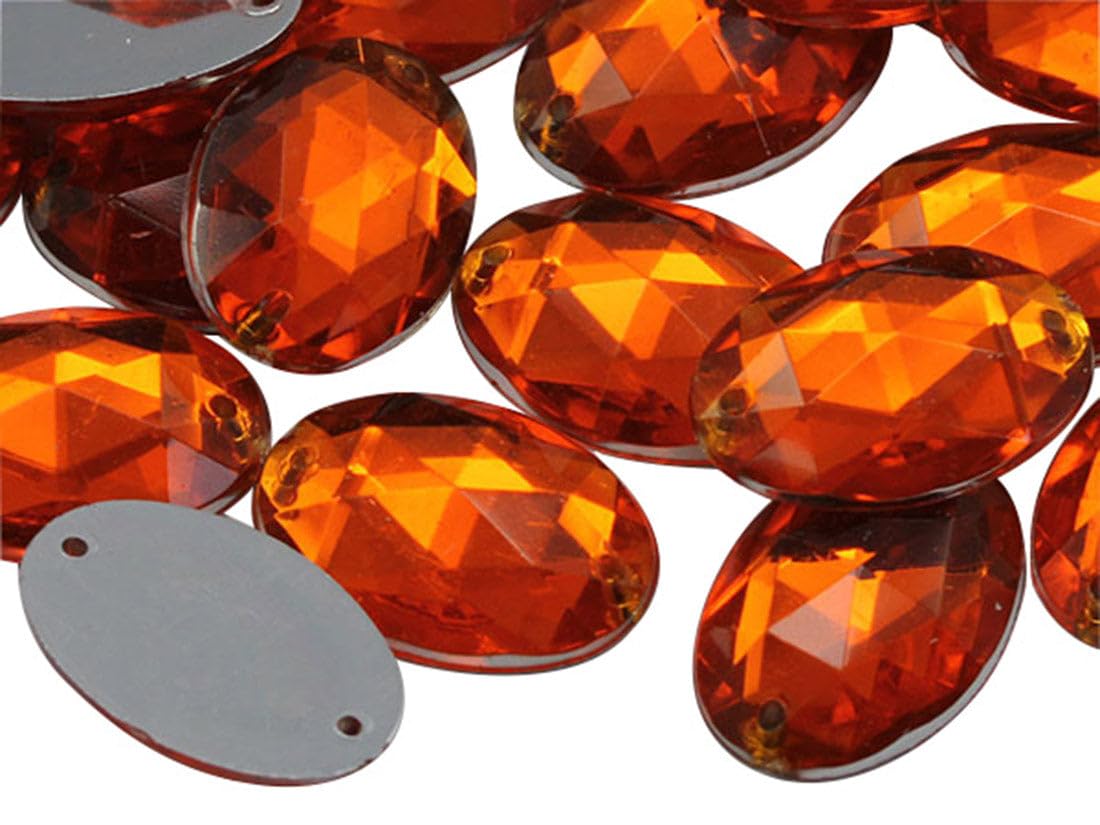 Allstarco 25x18mm Orange Hyacinth CH08 Flat Back Sew On Oval Beads Acrylic Rhinestones Sewing Plastic Gems with Holes for Jewelry, Clothes, Garment Embelishments, Shoes, Cosplays, Crafts 20 Pieces