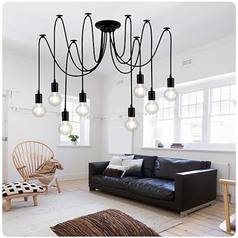 E27 Pendant Lamp Vintage Diy Chandelier Retro Hanging Lamp 8 Heads