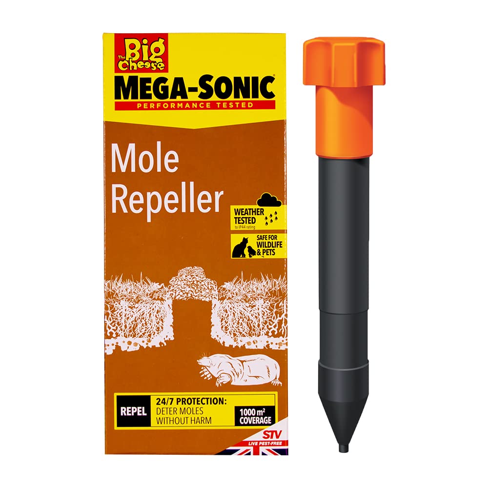 Defenders Mega-Sonic Mole Repeller Stake (Battery Powered, Hi-Vis, Humane, Natural Mole Deterrent) - STV645, Multicolour, 8.5x12x28 cm