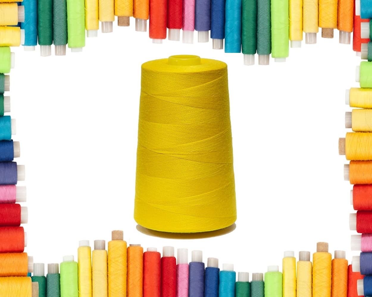 Rohans Overlock Yarn 40/2 (120), 5000 Yards (4570 Meters) Sewing Thread Cones, Sewing Machine Multi Colour Yarn Cones, 100% Polyester Material (Bright Yellow, 1)