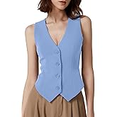 QINSEN Womens V Neck Vest Top Sleeveless Button Down Fully Lined Solid Going Out Crop Tops
