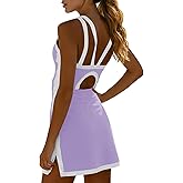 Fisoew Womens Tennis Mini Dress with Built-in Shorts & Bra Open Back Sleeveless Golf Gym Workout Tank Dresses