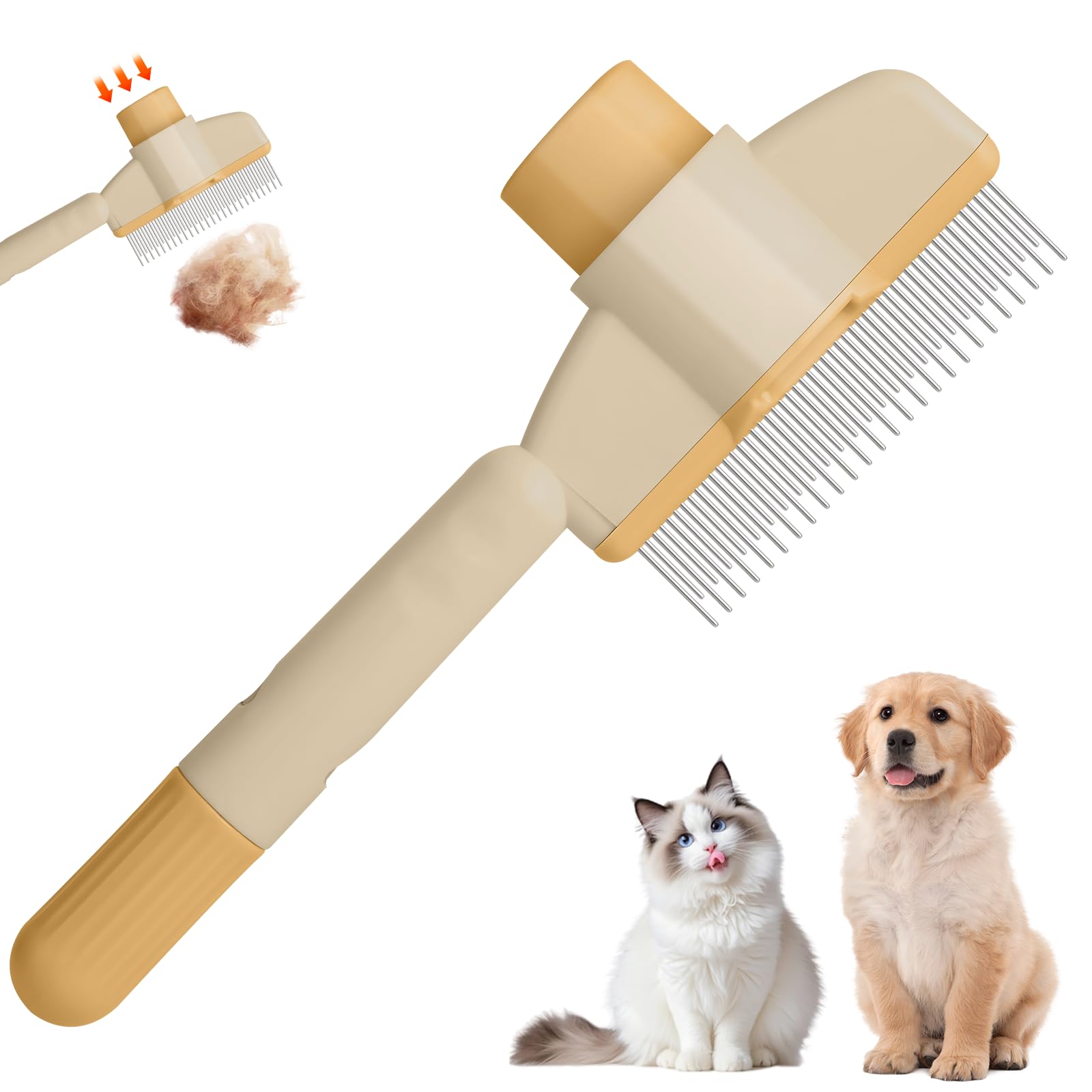 Photo 1 of Pet Hair Removal Comb Flea Comb, 2025 New Cat Grooming Brush with Release Button, De-Shedding Cat Brush for Short and Long Hair Cats (Yellow)