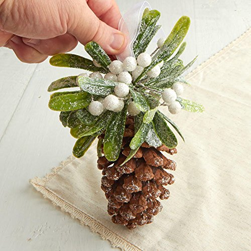 Factory Direct Craft Artificial Frosted Pinecone and Mistletoe Ornaments - 3 Ornaments