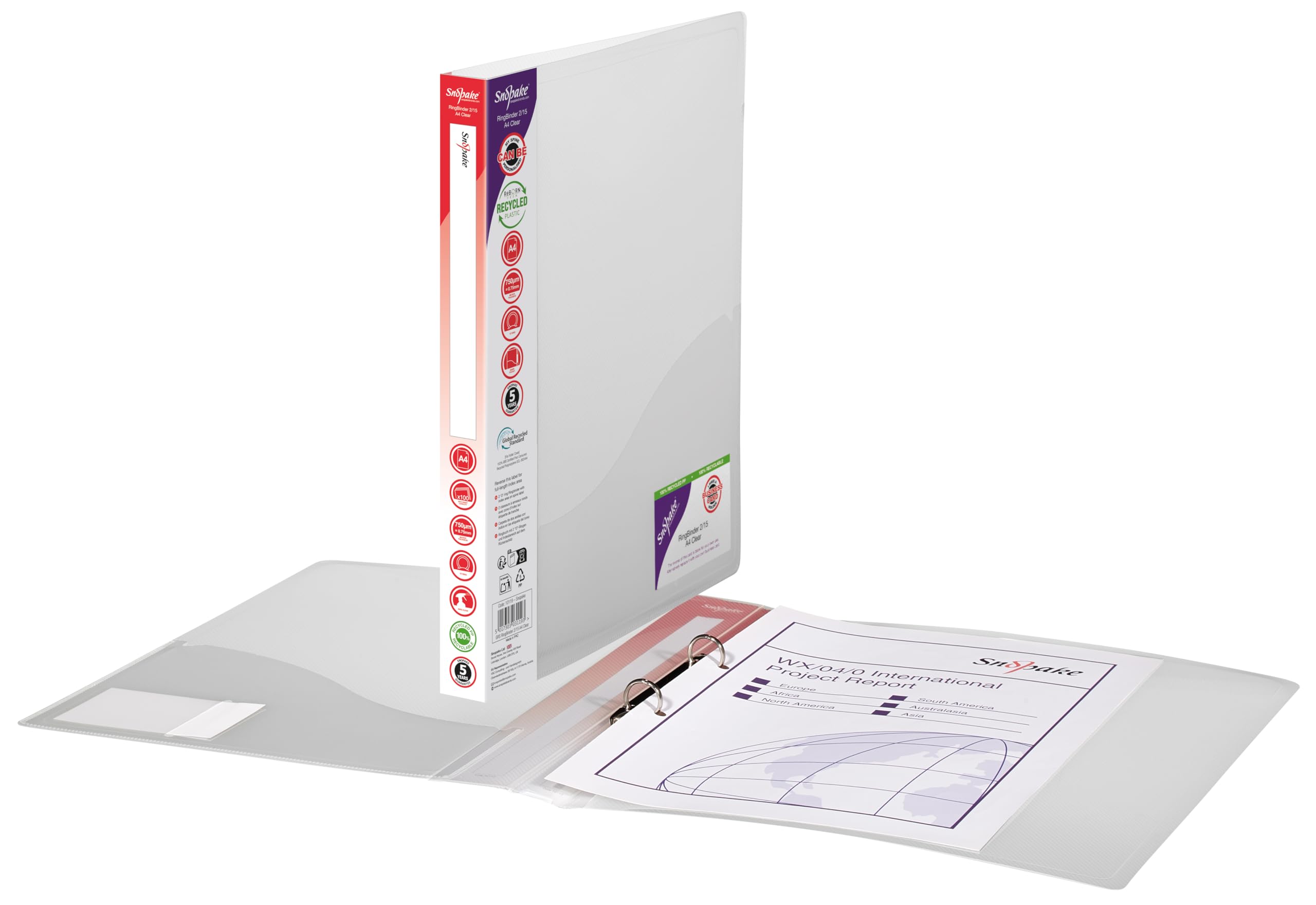 Snopake A4 2 O-Ring 15mm RingBinder – Clear [Pack of 10] Ref: 10119