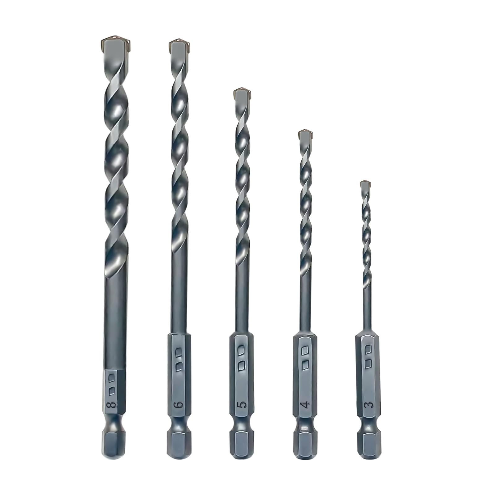NORTOOLS 5PCS Masonry Drill Bit Set (3/4/5/6/8 mm) – Carbide Tip for Concrete, Brick, Stone | 1/4" Hex Shank Fits DeWalt, Makita, Bosch Drills | Heavy Duty Cement & Natural Stone Drill Bits
