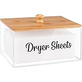 VOTLEVT Acrylic Dryer Sheet Holder with Bamboo Lid,Laundry Dryer Sheet Container and Dispenser for Laundry Room, Fabric Sheet
