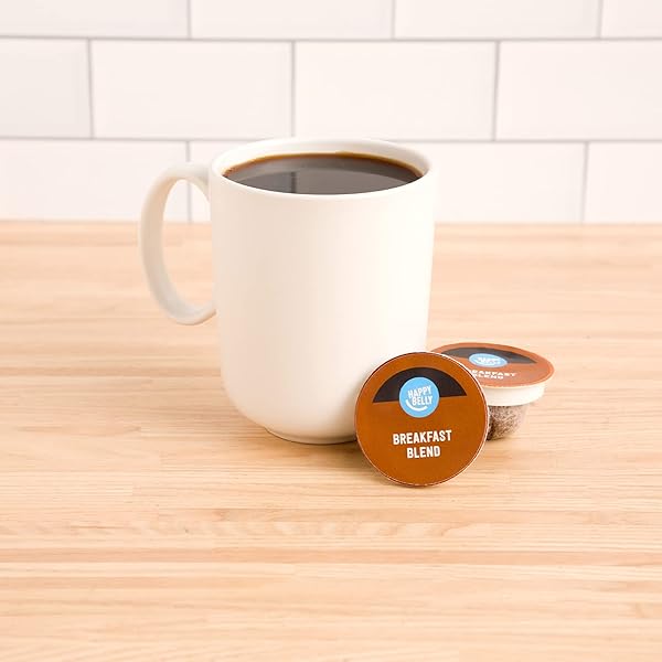 AMAZON BRAND – HAPPY BELLY BREAKFAST BLEND COMPOSTABLE COFFEE PODS, LIGHT ROAST, COMPATIBLE WITH K-CUP BREWER, 96 COUNT