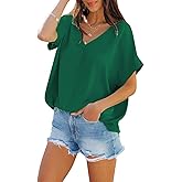 cordat Womens Summer Boho Shirts Hawaiian V Neck Loose Short Sleeves Dressy Tops Blouse