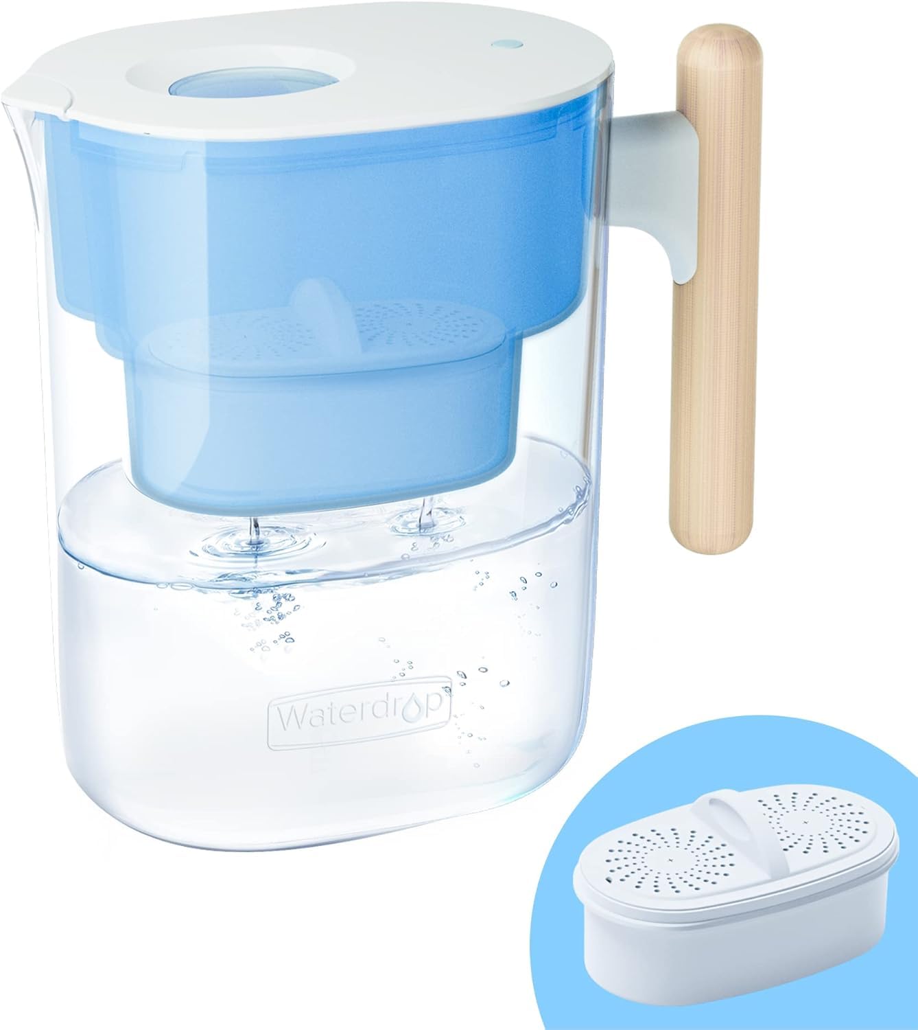 Waterdrop Chubby Water Filter Jugs and Cartridges with 3 Months Filter, 3.5L, Reduces Fluoride, Chlorine and More, NSF Certified, BPA Free, Light Blue (Replacement Filter: WD-PF-01A Plus)